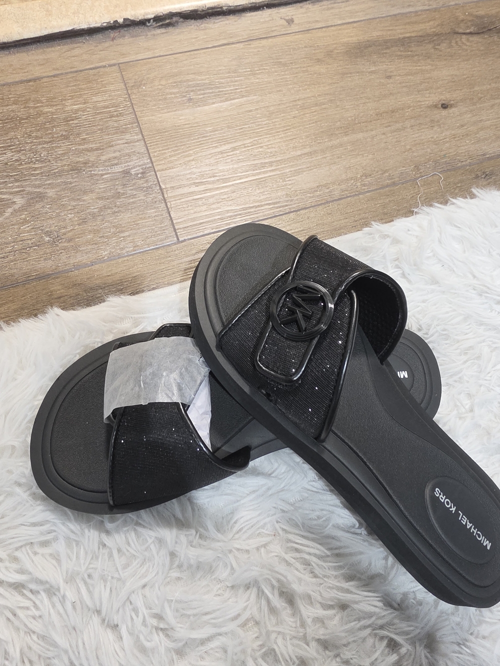 Michael Kors Women’s Black Slide Sandals with Logo Accent